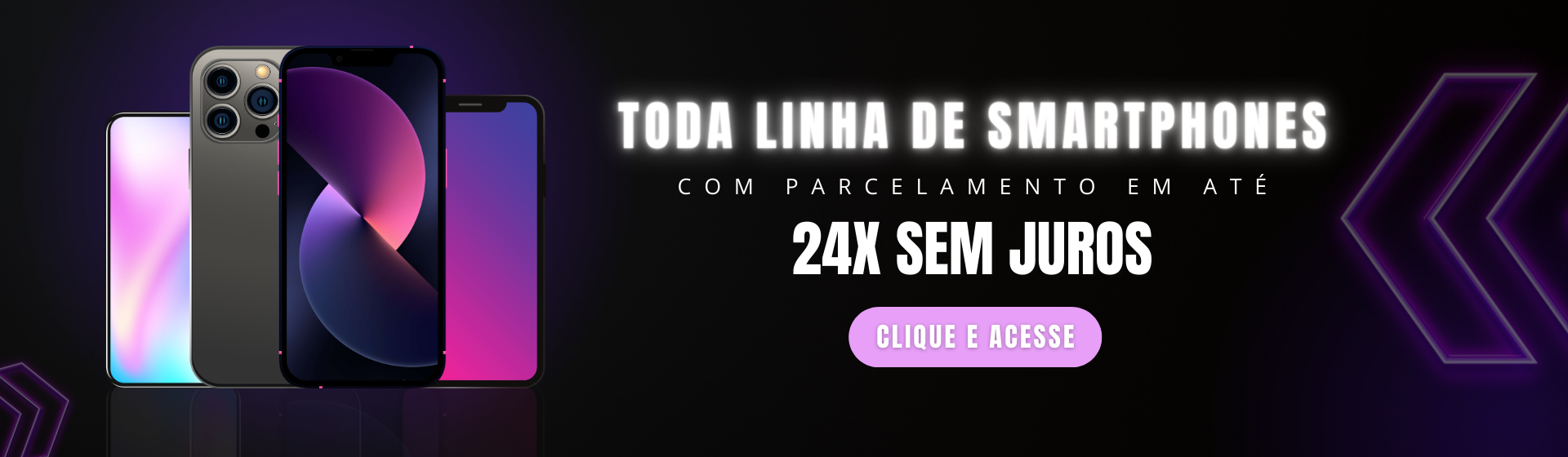 Banner para site de loja de smartphones chamativo preto e roxo